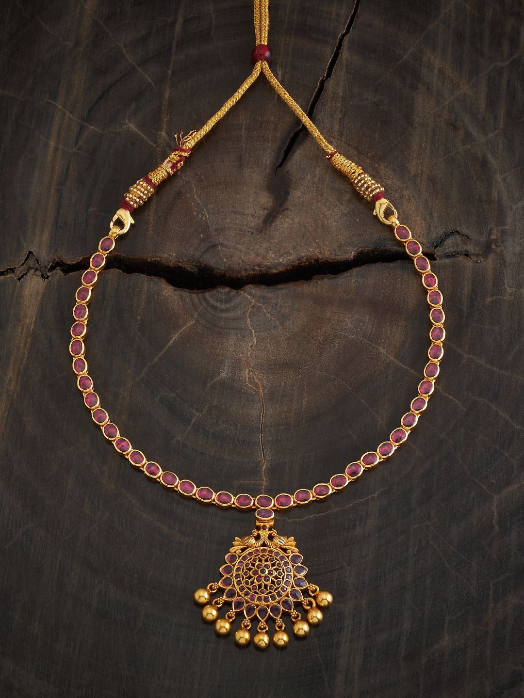 

Kushal's Fashion Jewellery 92.5 Pure Silver Gold-Plated Stone Studded Temple Necklace