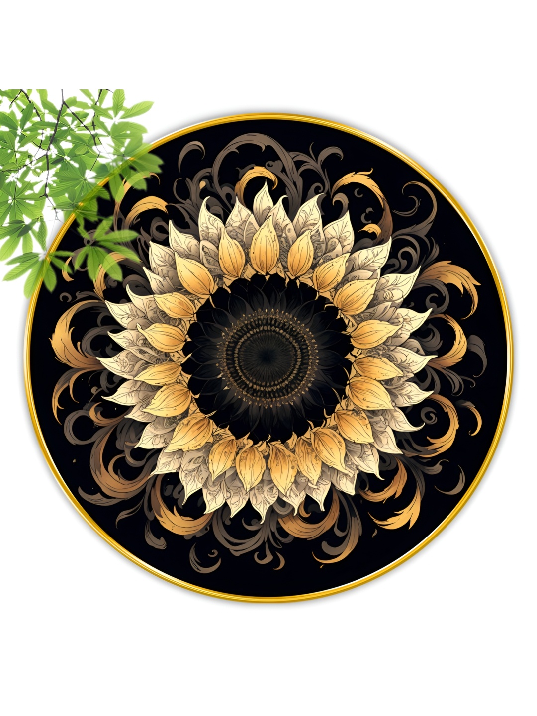 

Aura Black & Yellow Floral Round Shaped Wooden Wall Art