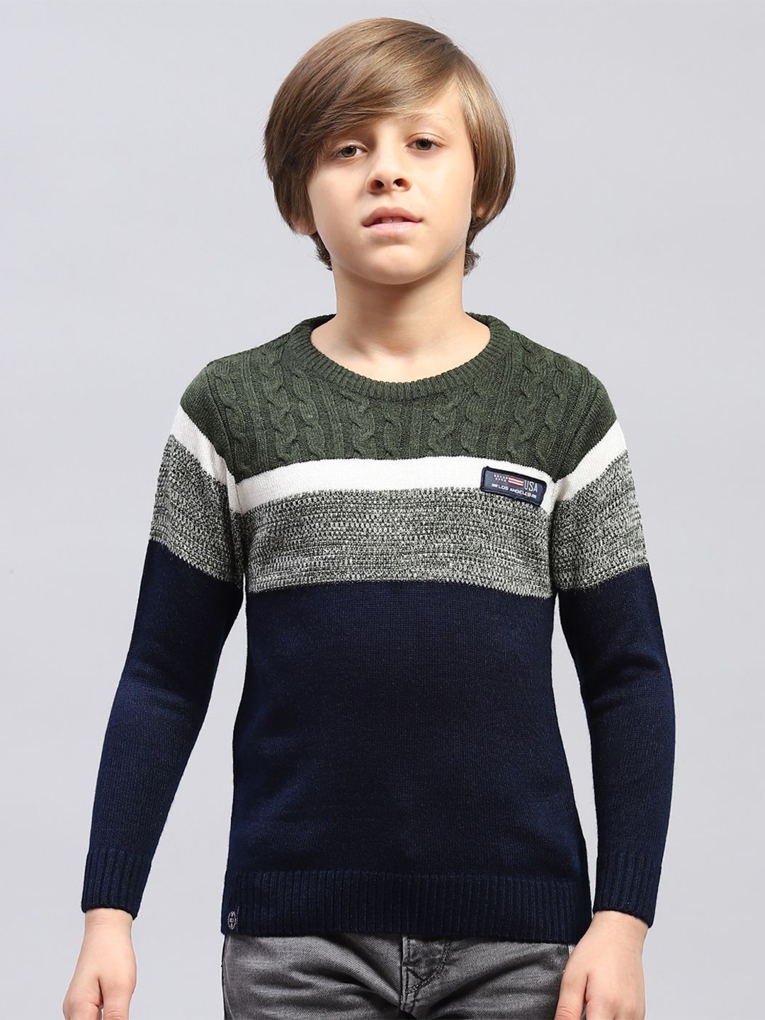 

Monte Carlo Boys Round Neck Striped Pullover, Navy blue
