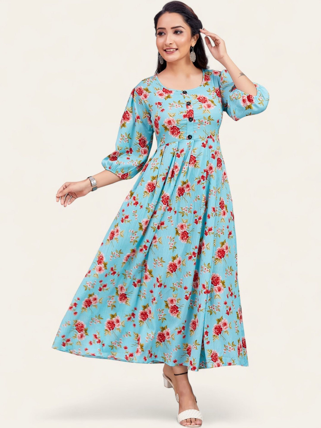 

PAMPER YOURSELF Floral Printed Floral Anarkali Ethnic Dresses, Blue