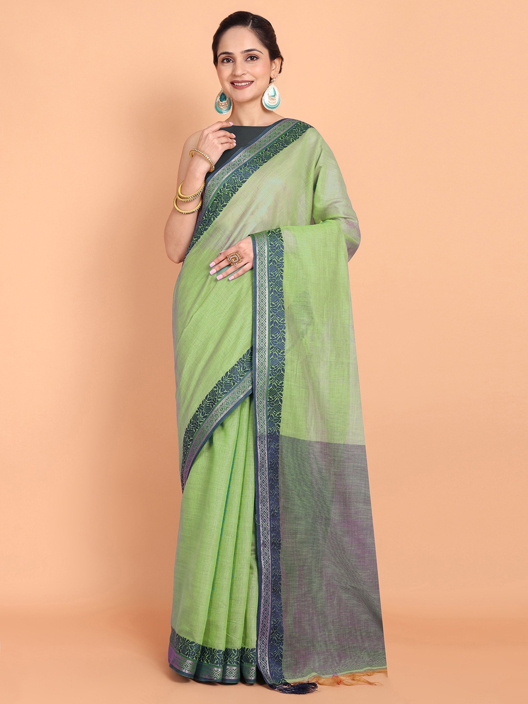 

Mitera Pure Cotton Chanderi Saree, Green