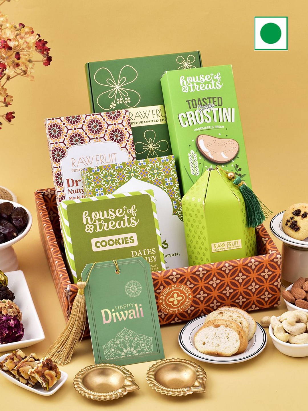 

RawFruit Set Of 6 Sweet & Cookies Dryfruit Pack Gifts Set, Green