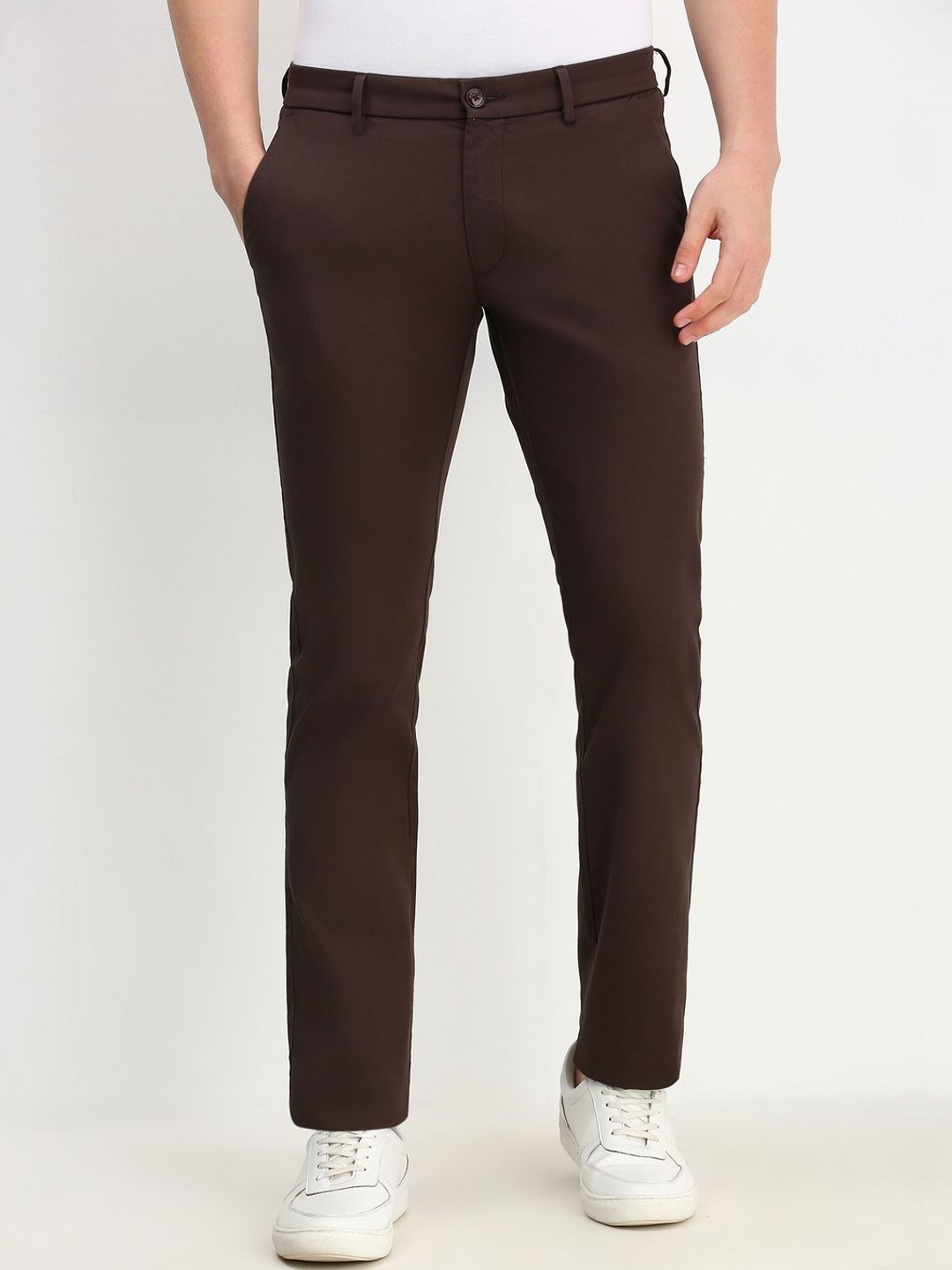 

Allen Solly Men Solid Mid-Rise Regular Fit Trousers, Brown