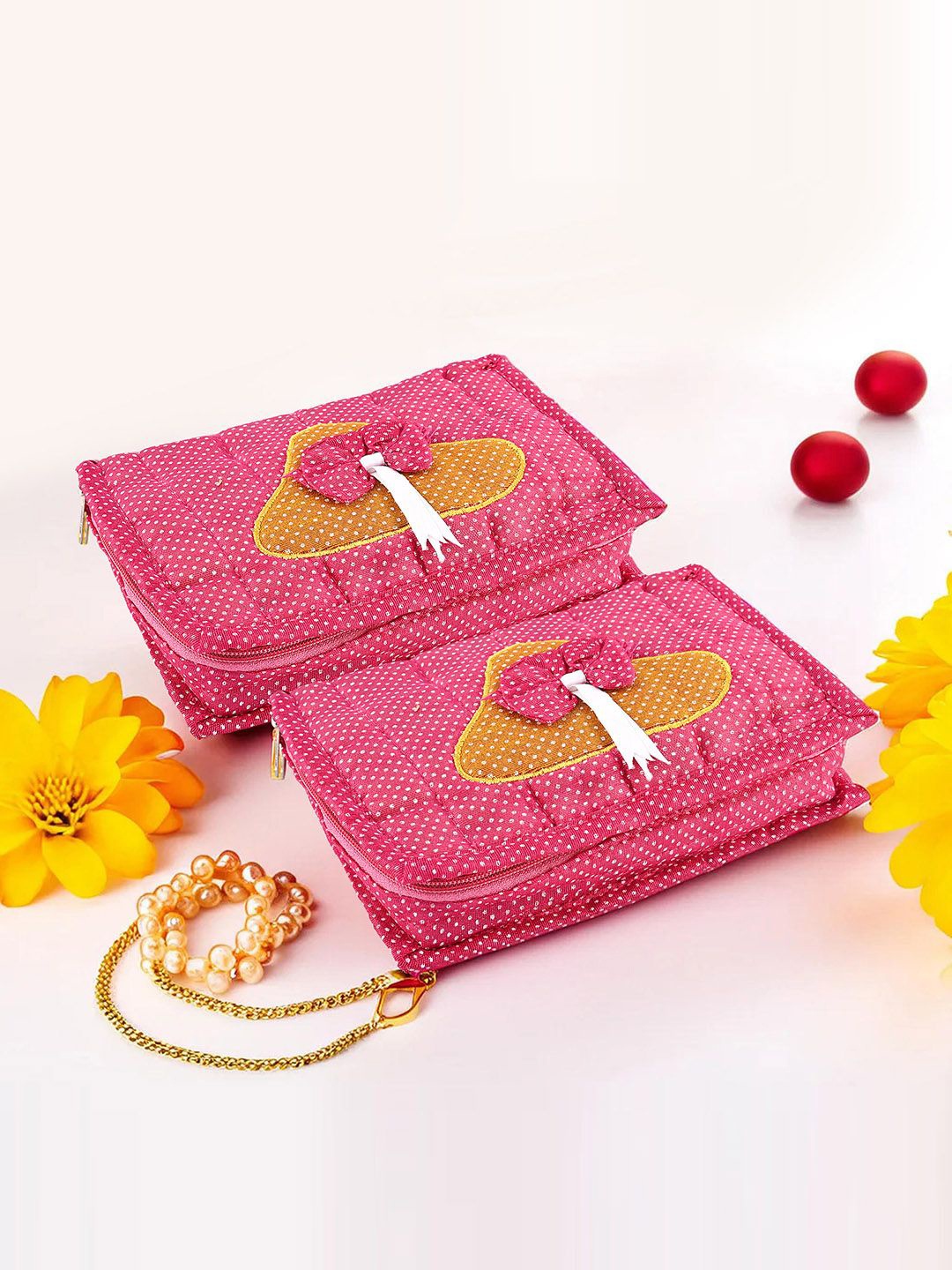 

Kuber Industries Pink 2 Pieces Polka Dots Printed Jewellery Organisers
