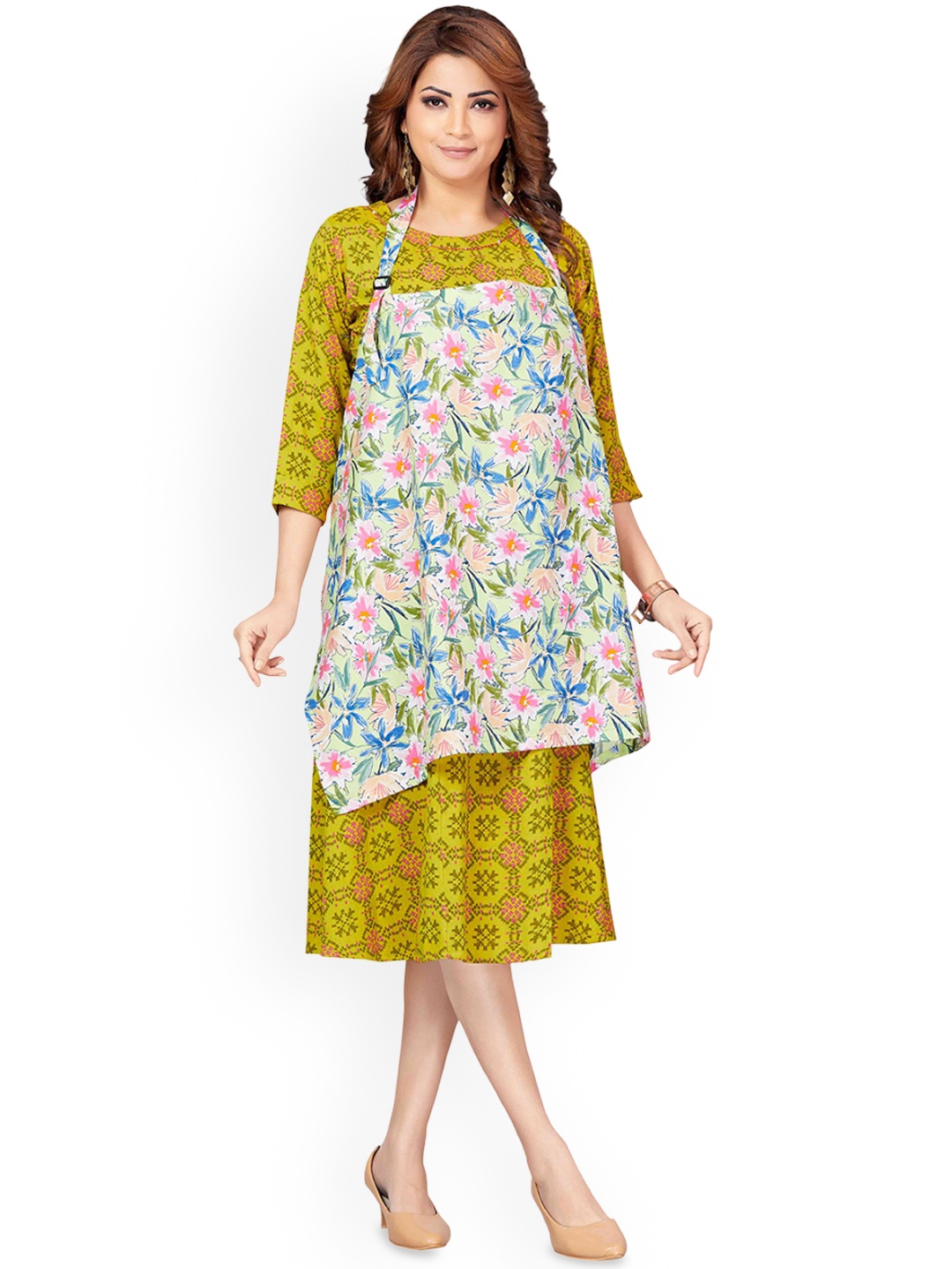

Babywish White & Pink Printed Nursing covers, Green