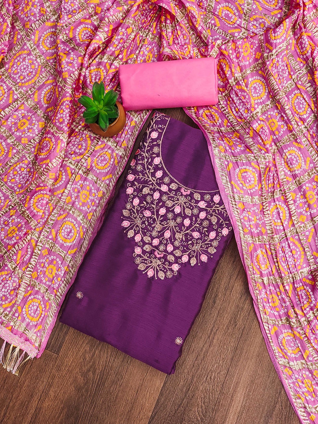 

Ishin Floral Embroidered Pure Cotton Unstitched Dress Material, Purple