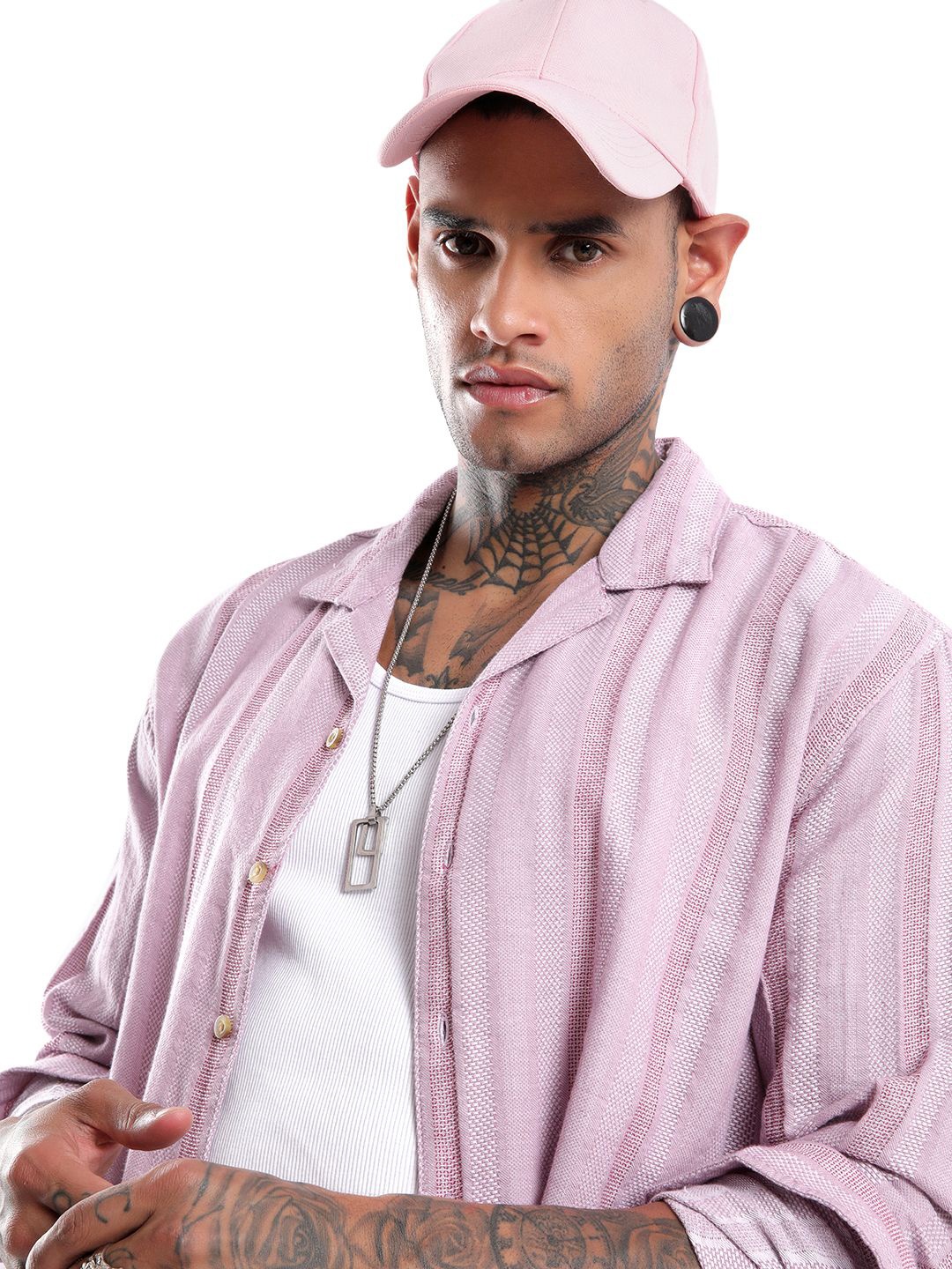 

WROGN Men Cuban Collar Textured Cotton Casual Shirt, Pink