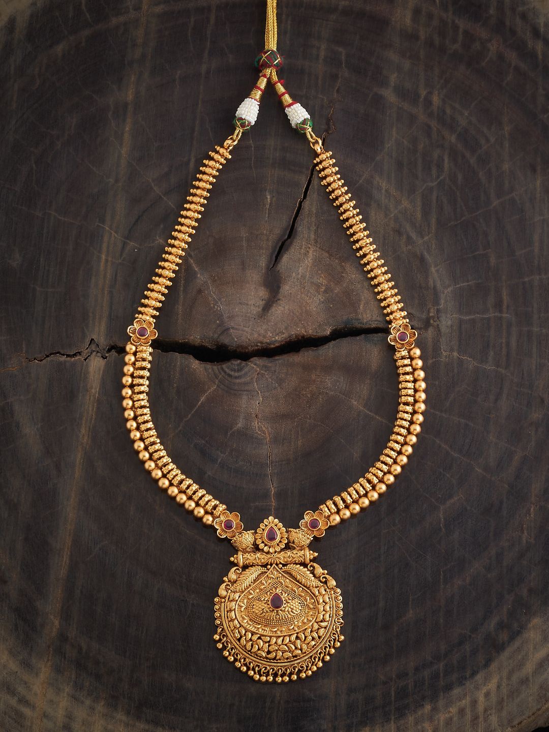 

Kushal's Fashion Jewellery Gold-Plated Stones Studded Antique Necklace