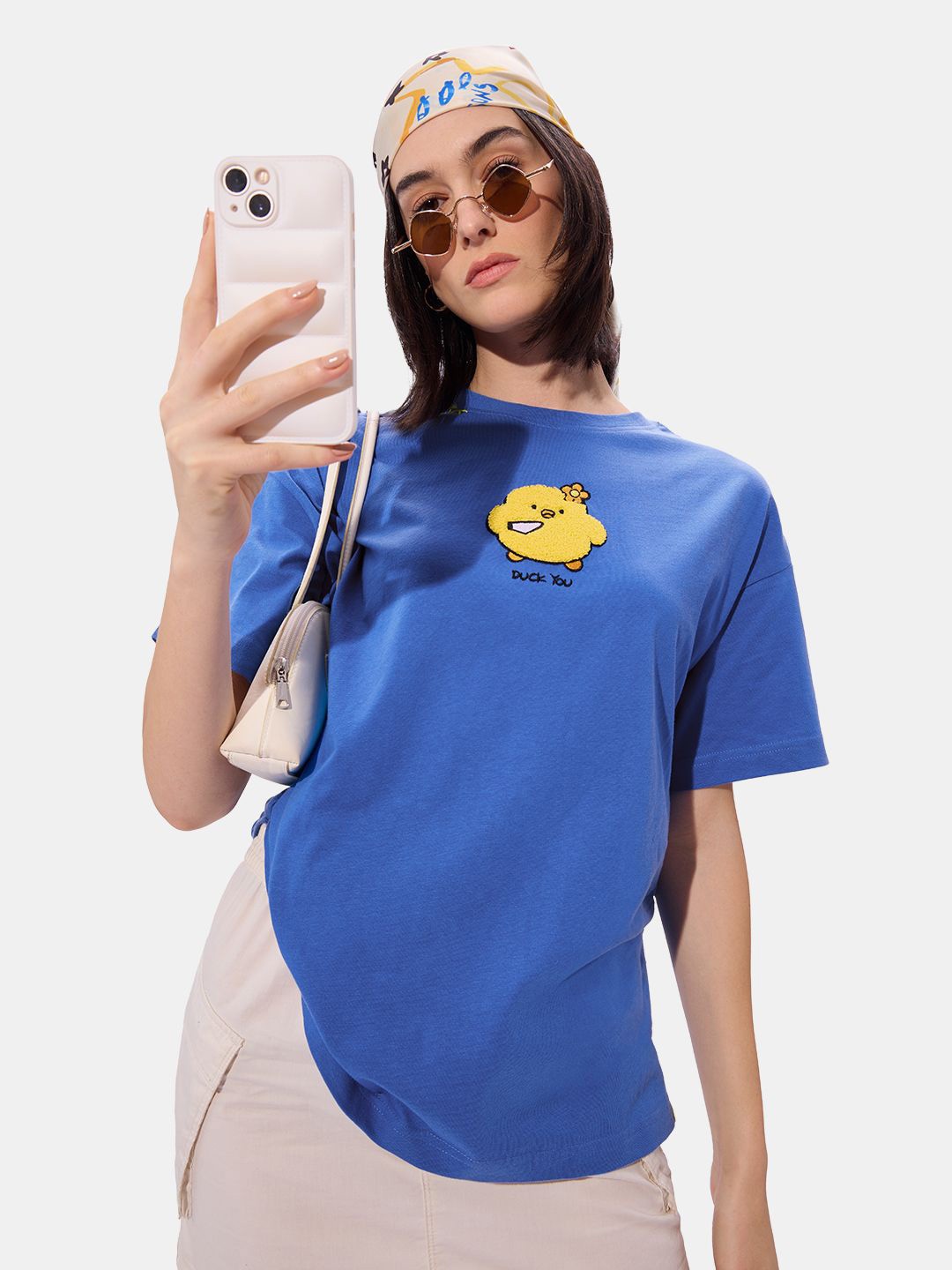 

The Souled Store Women Graphic Printed Round Neck Cotton Oversized T-shirt, Blue