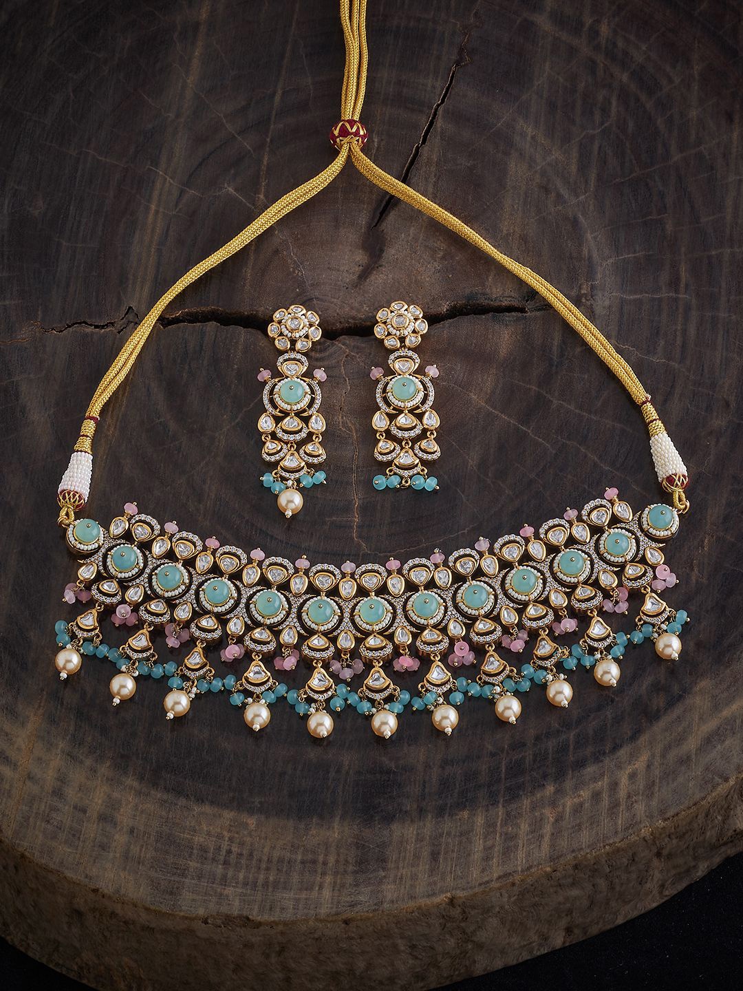 

Kushal's Fashion Jewellery Kundan Studded & Beaded jewellery Set, Gold