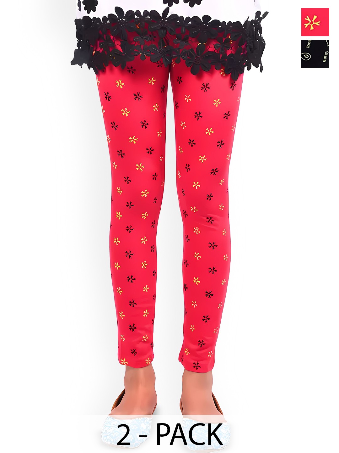 

BAESD Girls Pack Of 2 Printed Ankle-Length Leggings, Red
