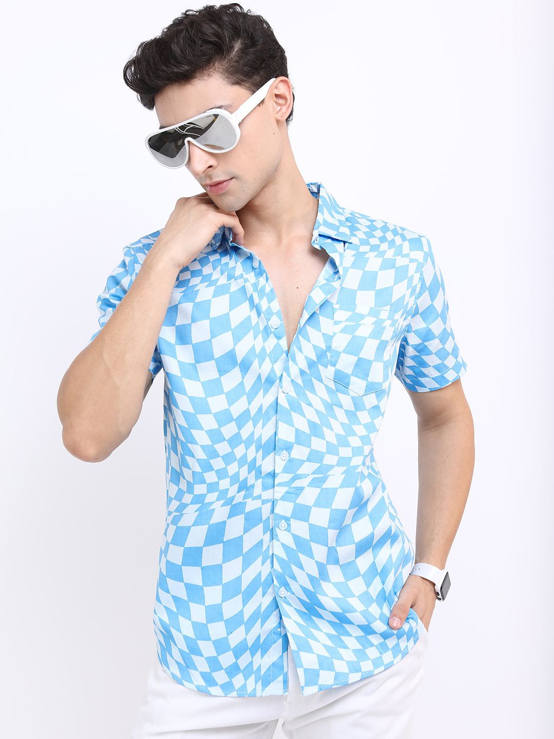 

Ketch Mens Printed Casual Slim Fit Shirt, Blue