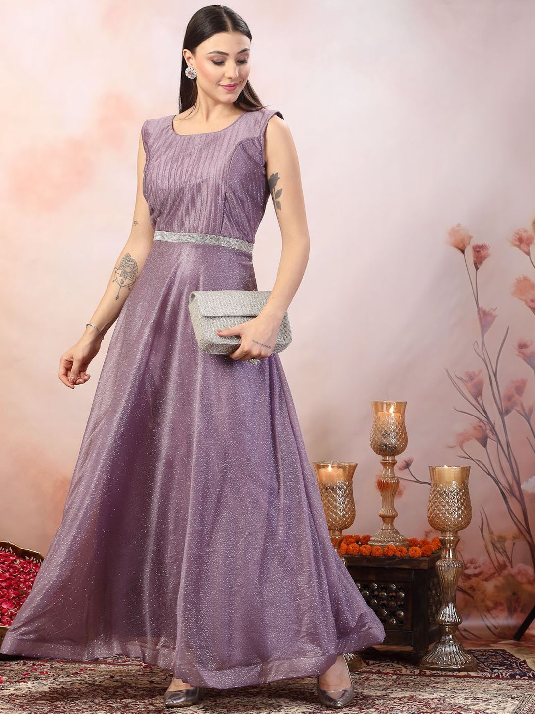 

Stylum Women Shimmer Round Neck Ethnic Dresses, Lavender