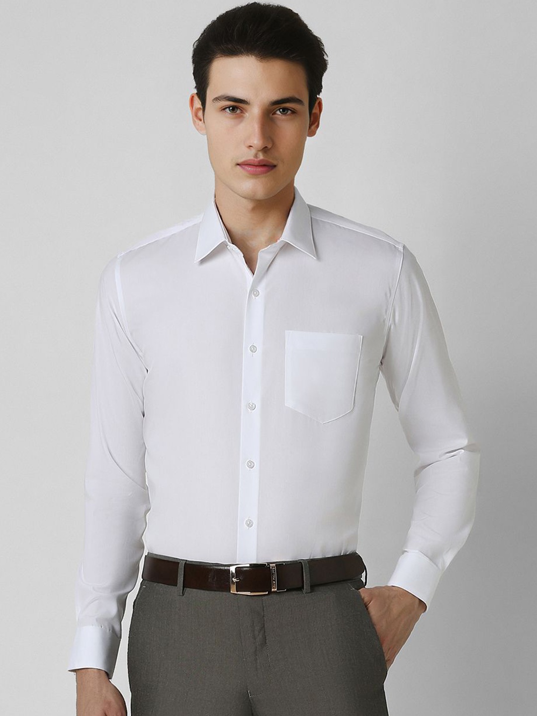 

Van Heusen Men Spread Collar Solid Cotton Slim Fit Formal Shirt, White