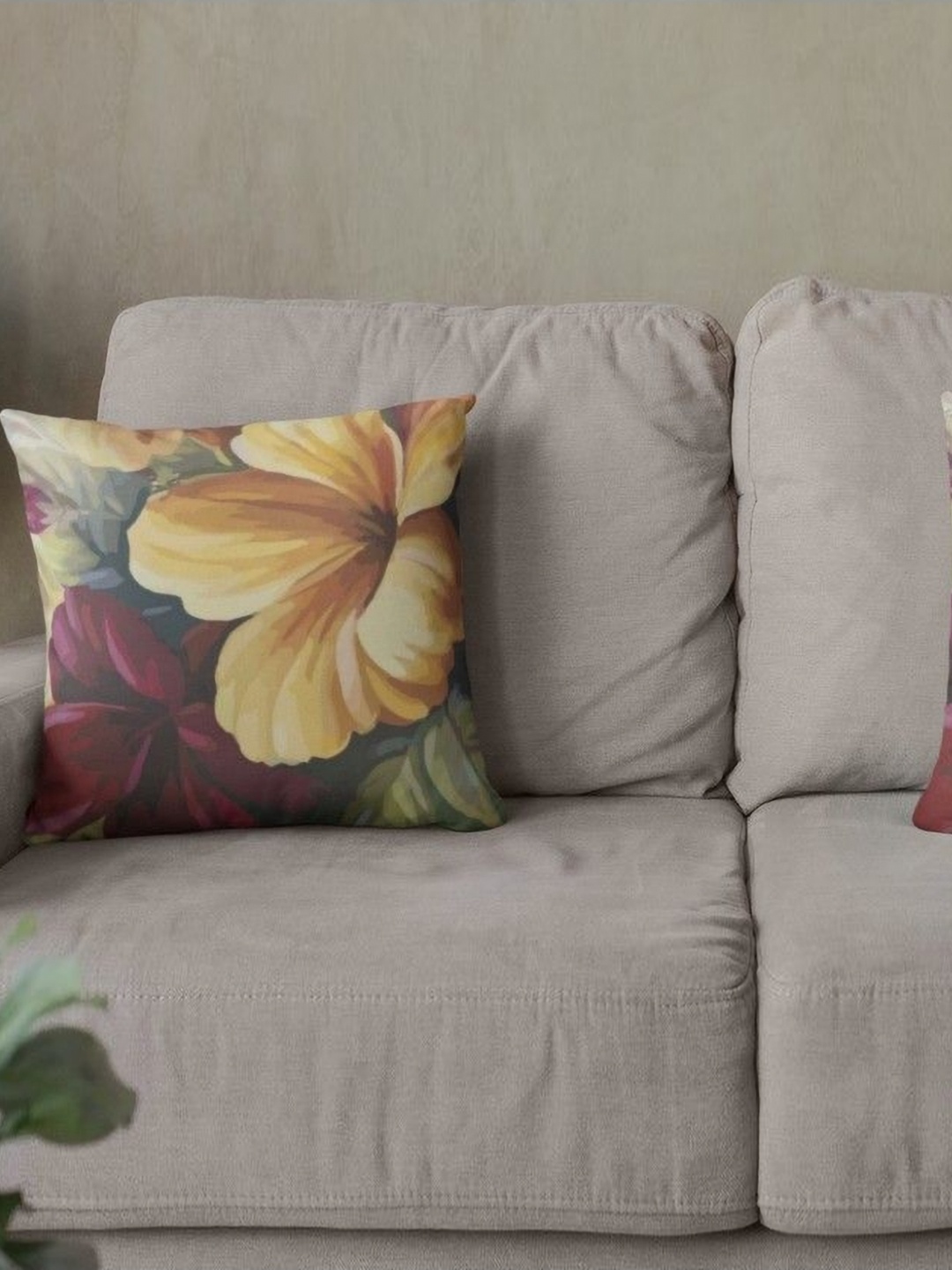 

THEYAYACAFE Maroon & Yellow 2 Pieces Floral Velvet Square Cushion Covers