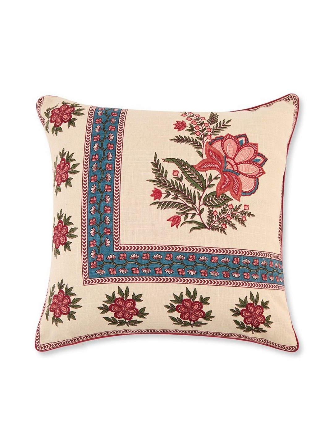

Fabindia Gulzar Off White & Red Floral Printed Cotton Square Cushion Cover