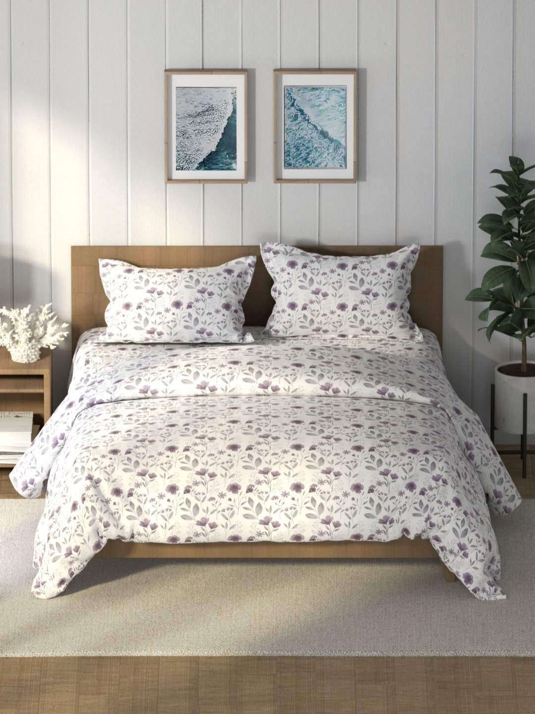 

Nautica Lavender & White Floral Printed Pure Cotton AC Room Double Queen Bedding Set