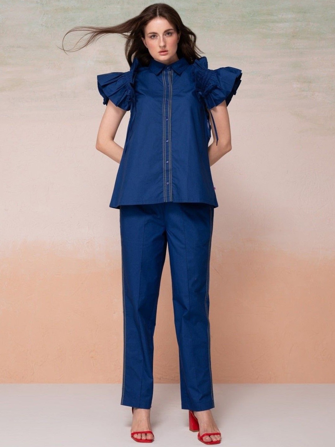 

AUTUMN LANE Pure Cotton Top With Trouser, Blue