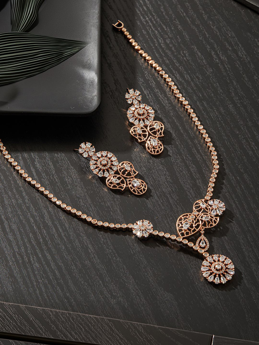

Jazz and Sizzle Rose Gold-Plated American Diamond Studded Jewellery Set