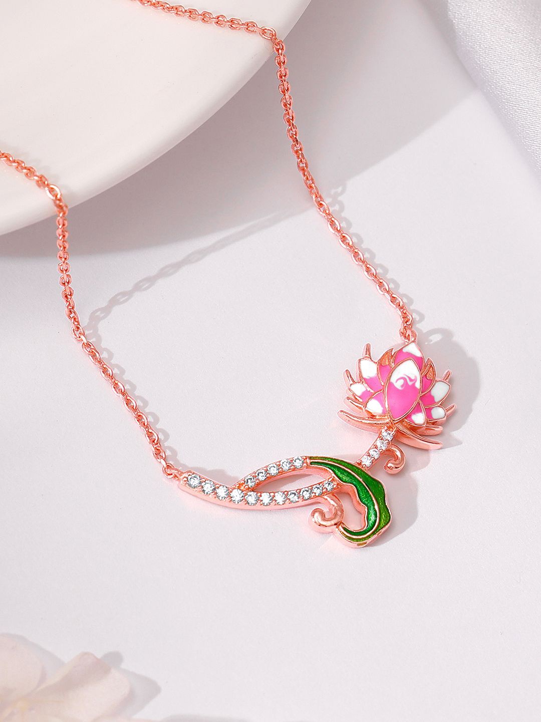 

GIVA 925 Sterling Silver Rose Gold-Plated Brahma Kamal Necklace