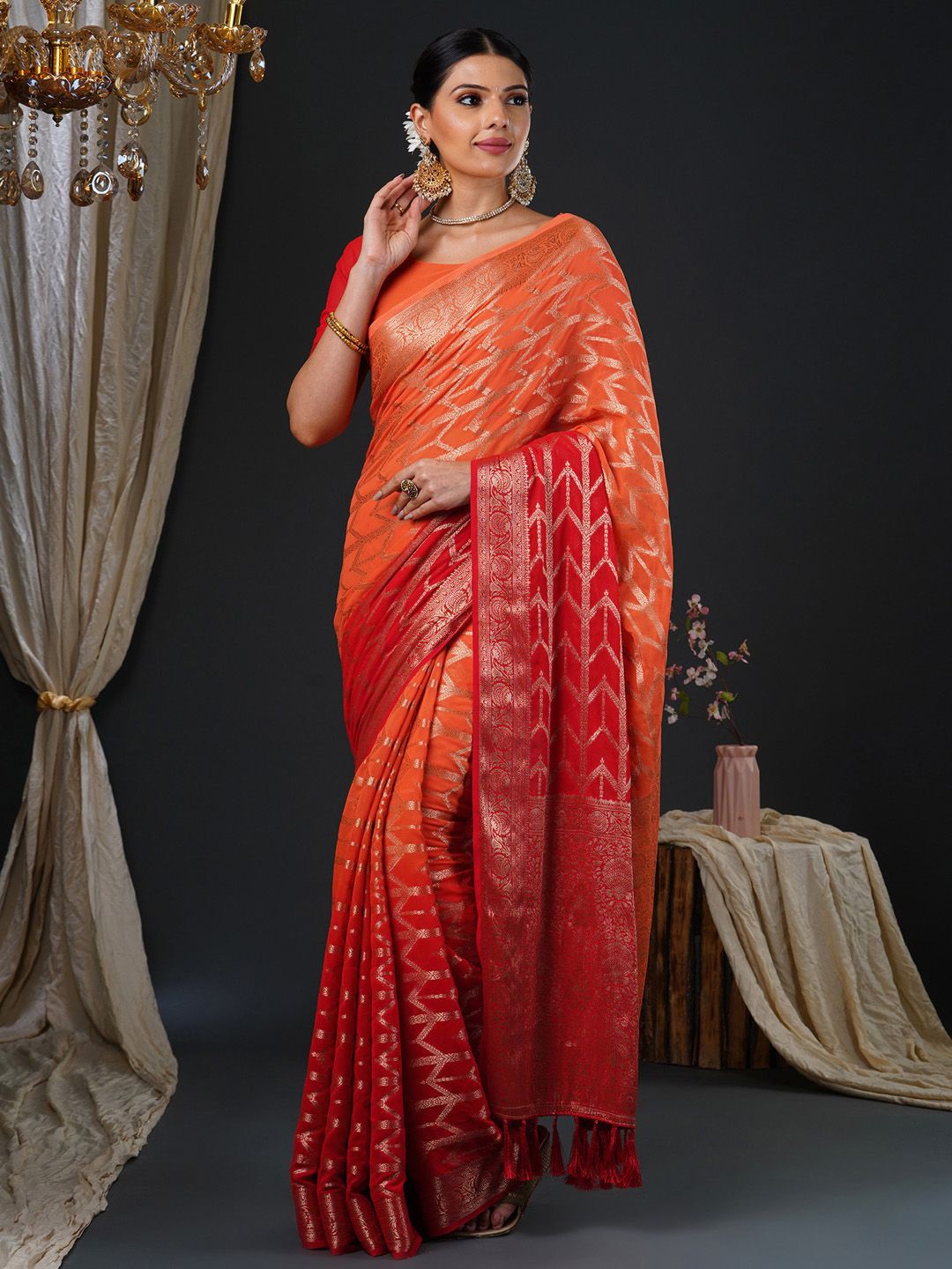 

Anouk Ethnic Motifs Zari Kanjeevaram Saree, Orange