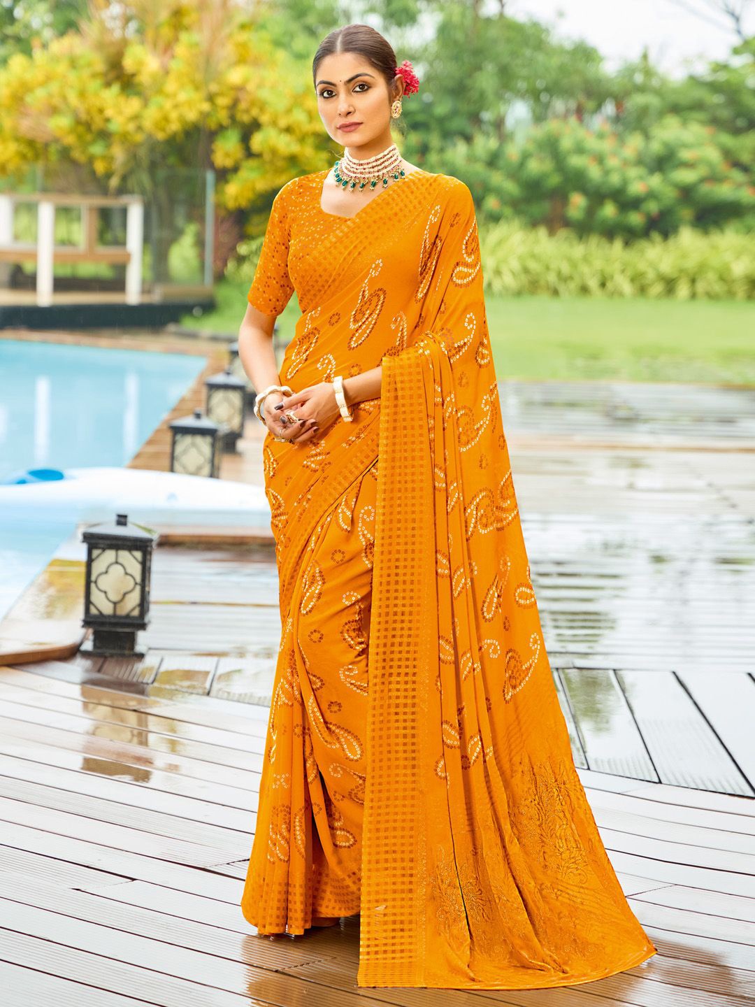 

Anouk Bandhani Poly Georgette Bandhani Saree, Yellow