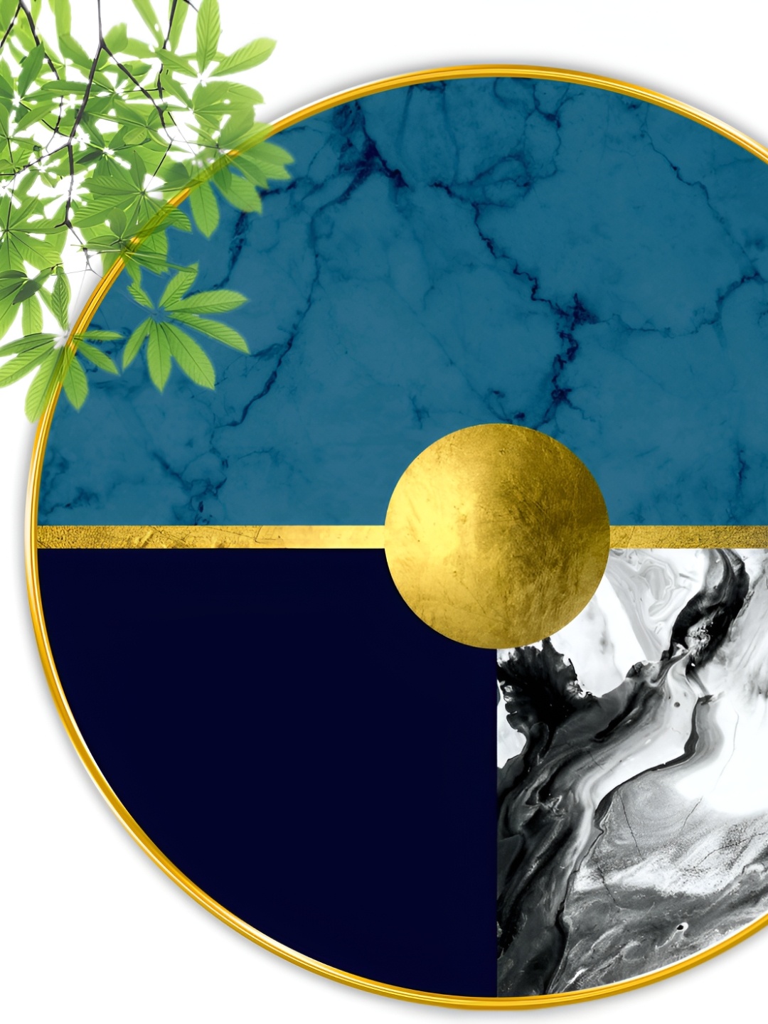 

SAF Blue & White Abstract Wooden Rounded Wall Paintings