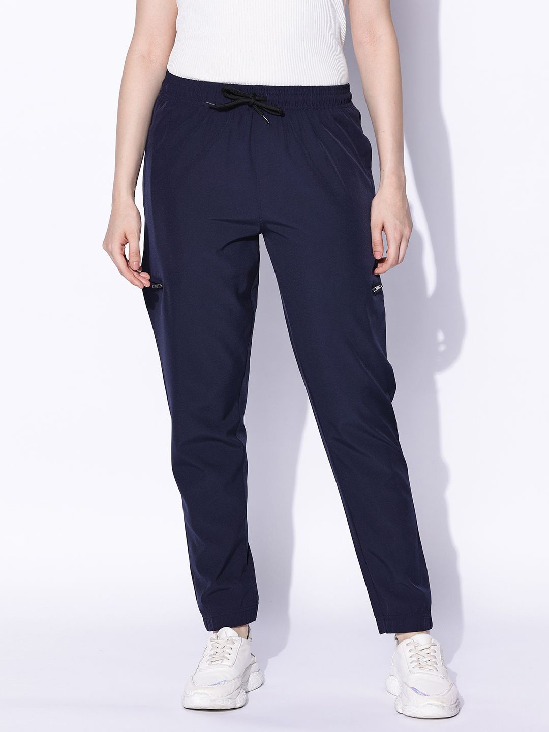 

BLUE TYGA Women Antimicrobial Mid Rise Regular Fit Joggers, Navy blue