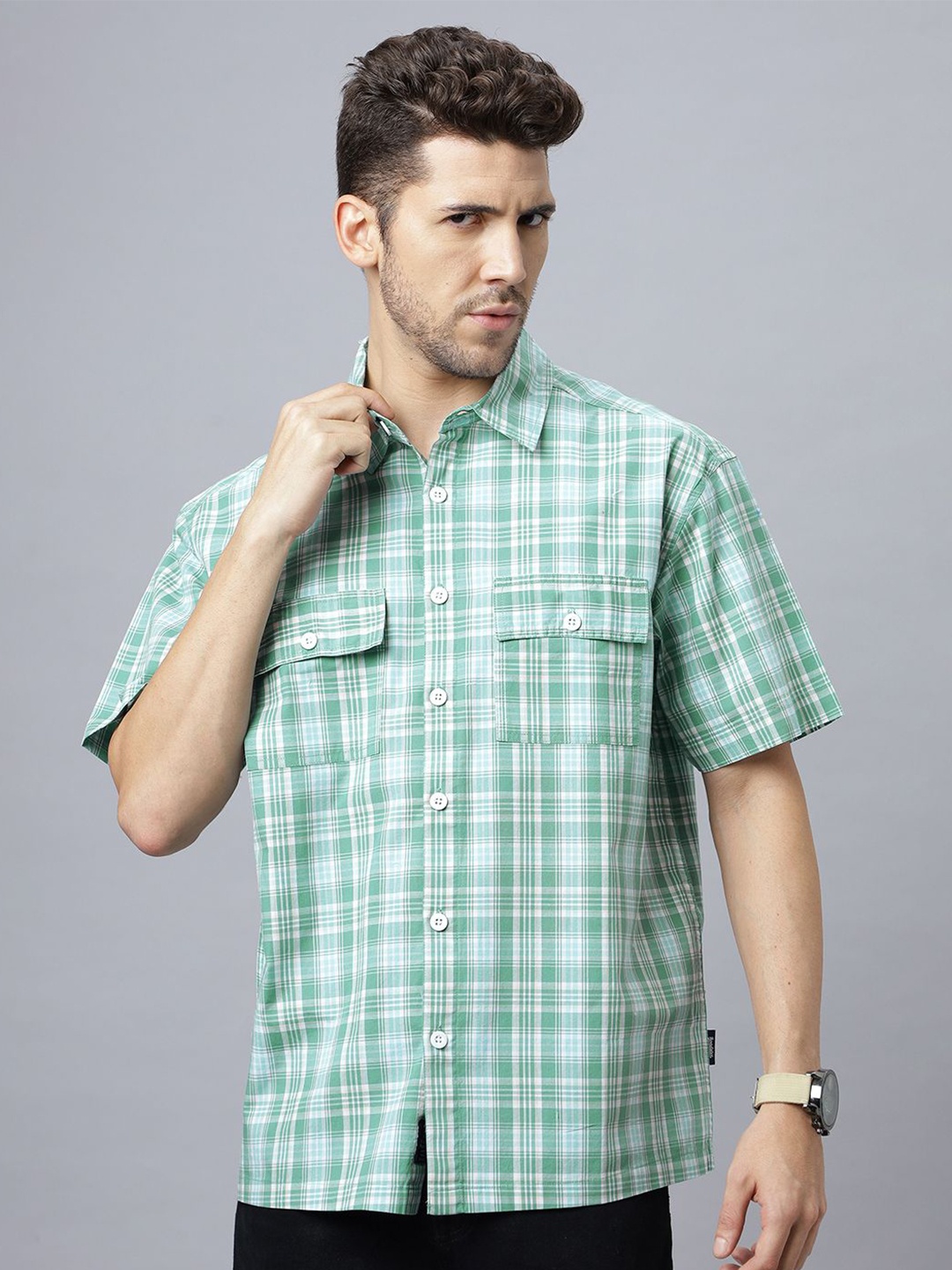 

The Roadster Lifestyle Co. Men Relaxed Micro Checked Cotton Relaxed Fit Casual Shirt, Green