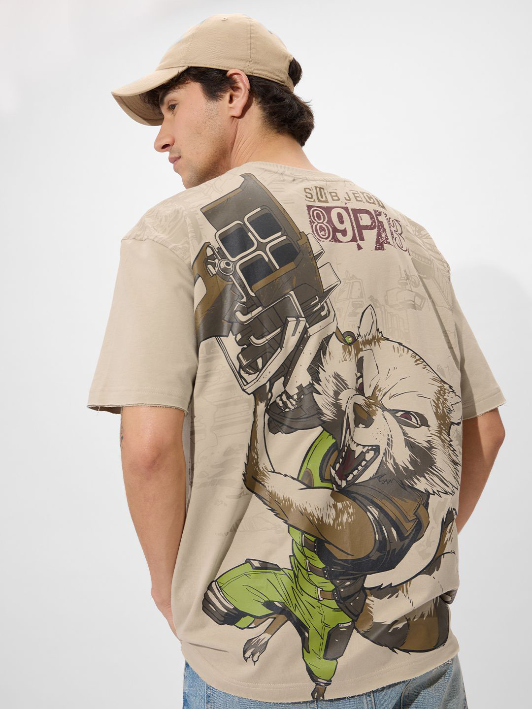 

The Souled Store Men Graphic Printed Round Neck Cotton Oversized T-shirt, Beige