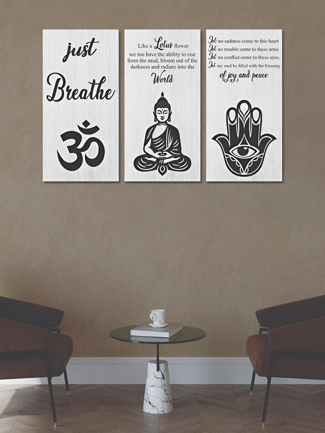 

CVANU Grey & Black 3 Pieces Religious Quotes Printed Wooden Wall Hangings