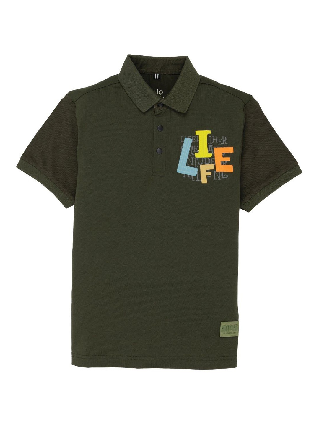 

Status Quo Boys Typography Printed Polo Collar Cotton T-shirt, Olive