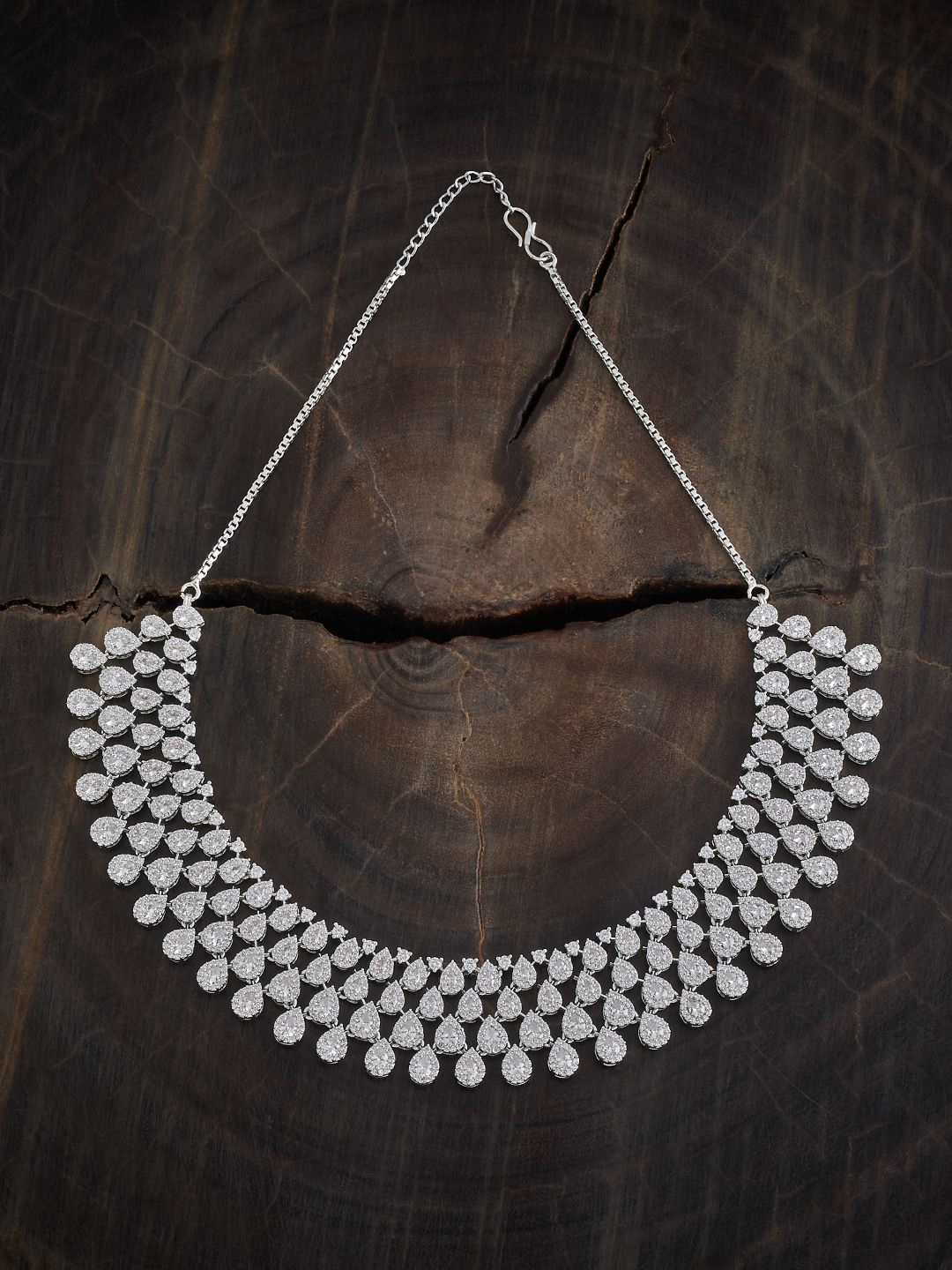 

Kushal's Fashion Jewellery Rhodium-Plated Cubic Zirconia Necklace, Silver