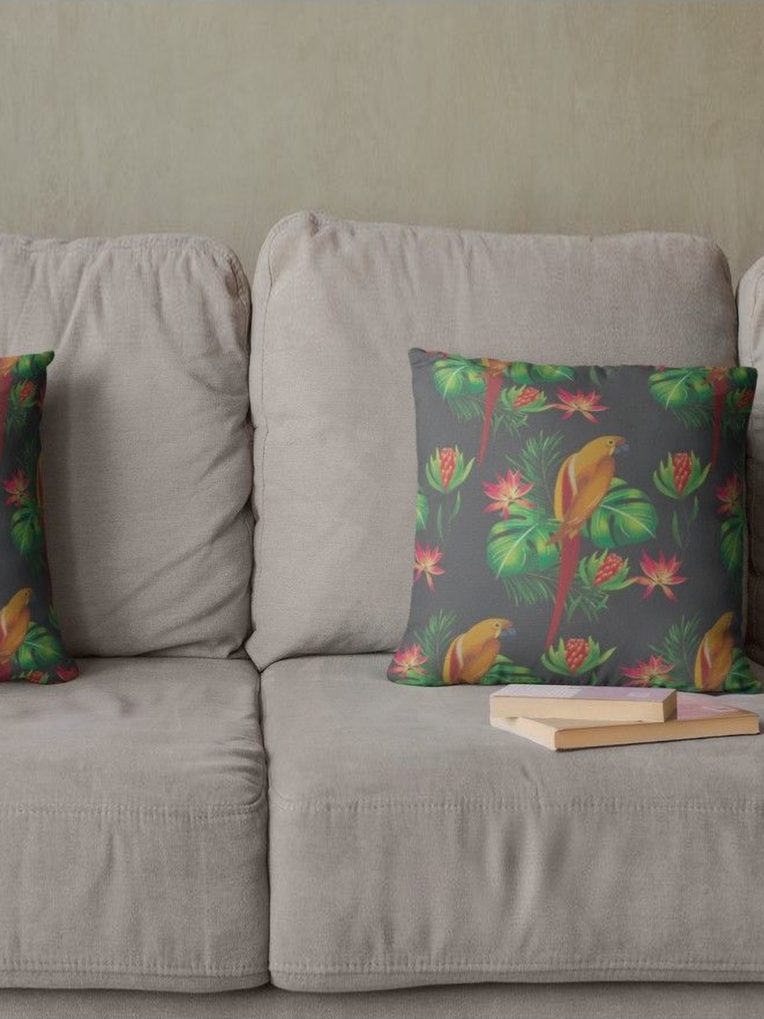 

THEYAYACAFE Grey & Green 2 Pieces Floral Velvet Square Cushion Covers