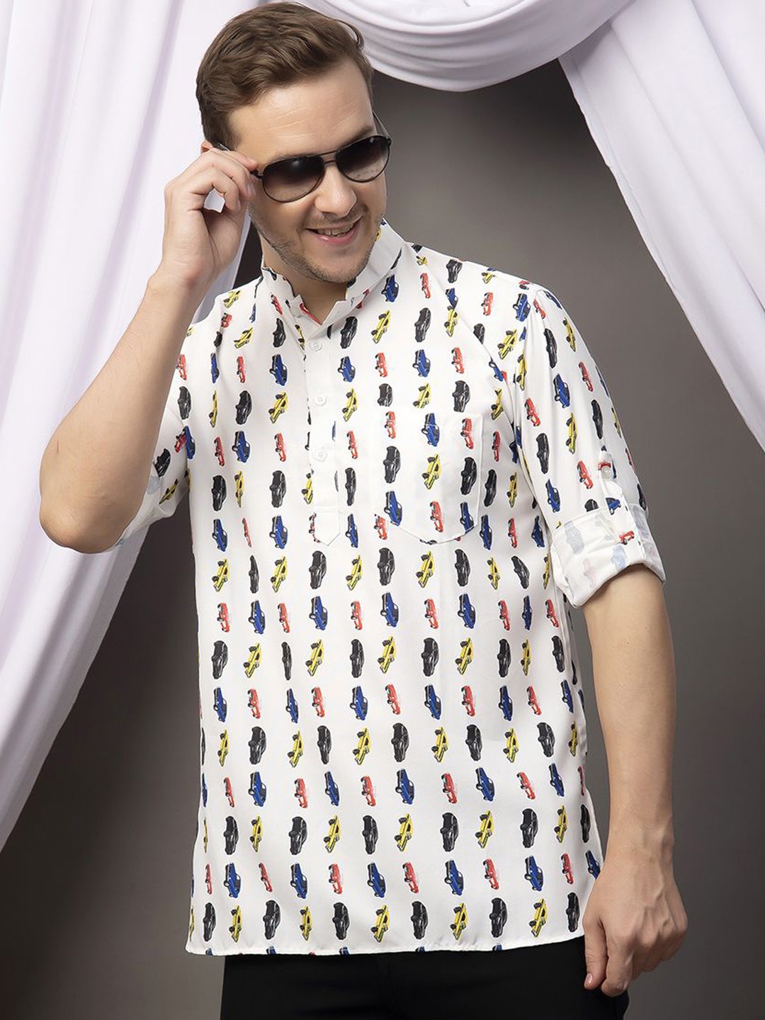 

Hangup Graphic Printed Mandarin Collar Straight Kurta, White