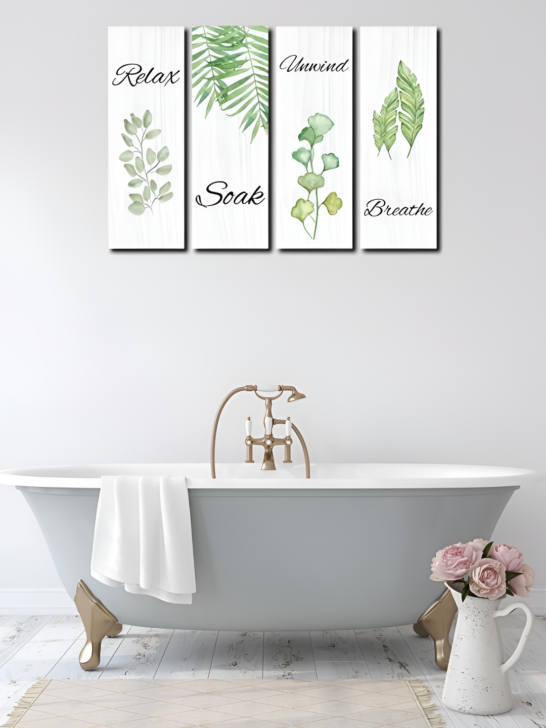 

CVANU Green & White 4 Pieces Printed Wooden Wall Decor