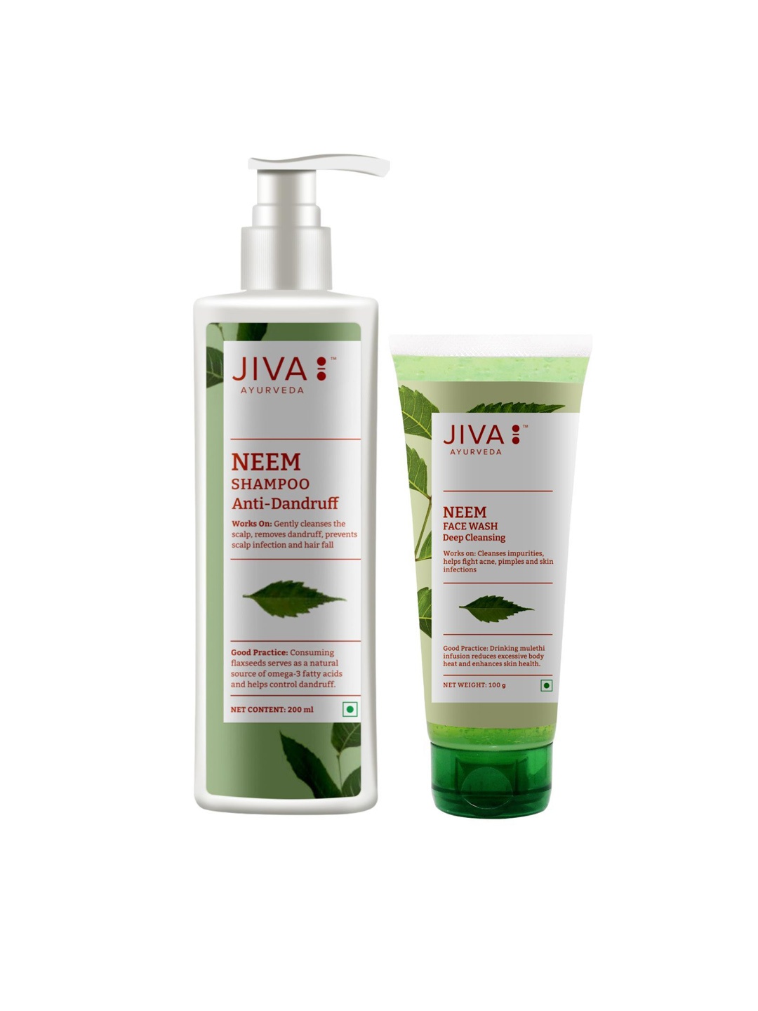 

Jiva Neem Face Wash -100g & Anti Dandruff Neem Shampoo- 200ml, Green