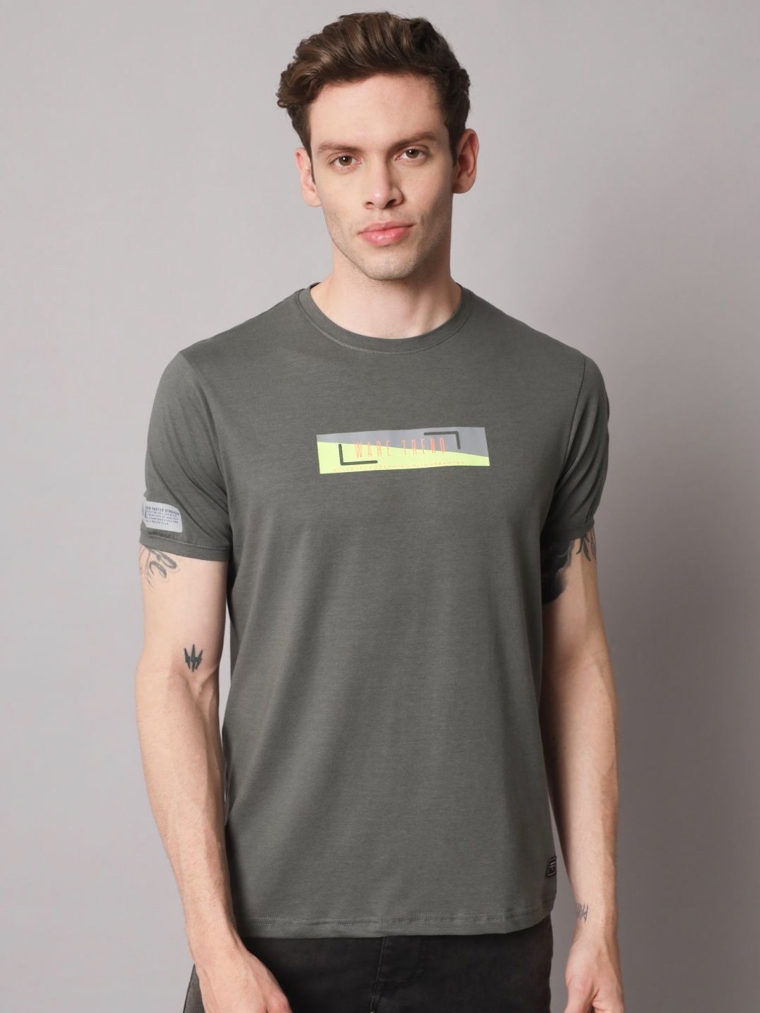 

URBAN TRAIL Men Typography Printed Round Neck Cotton T-shirt, Grey