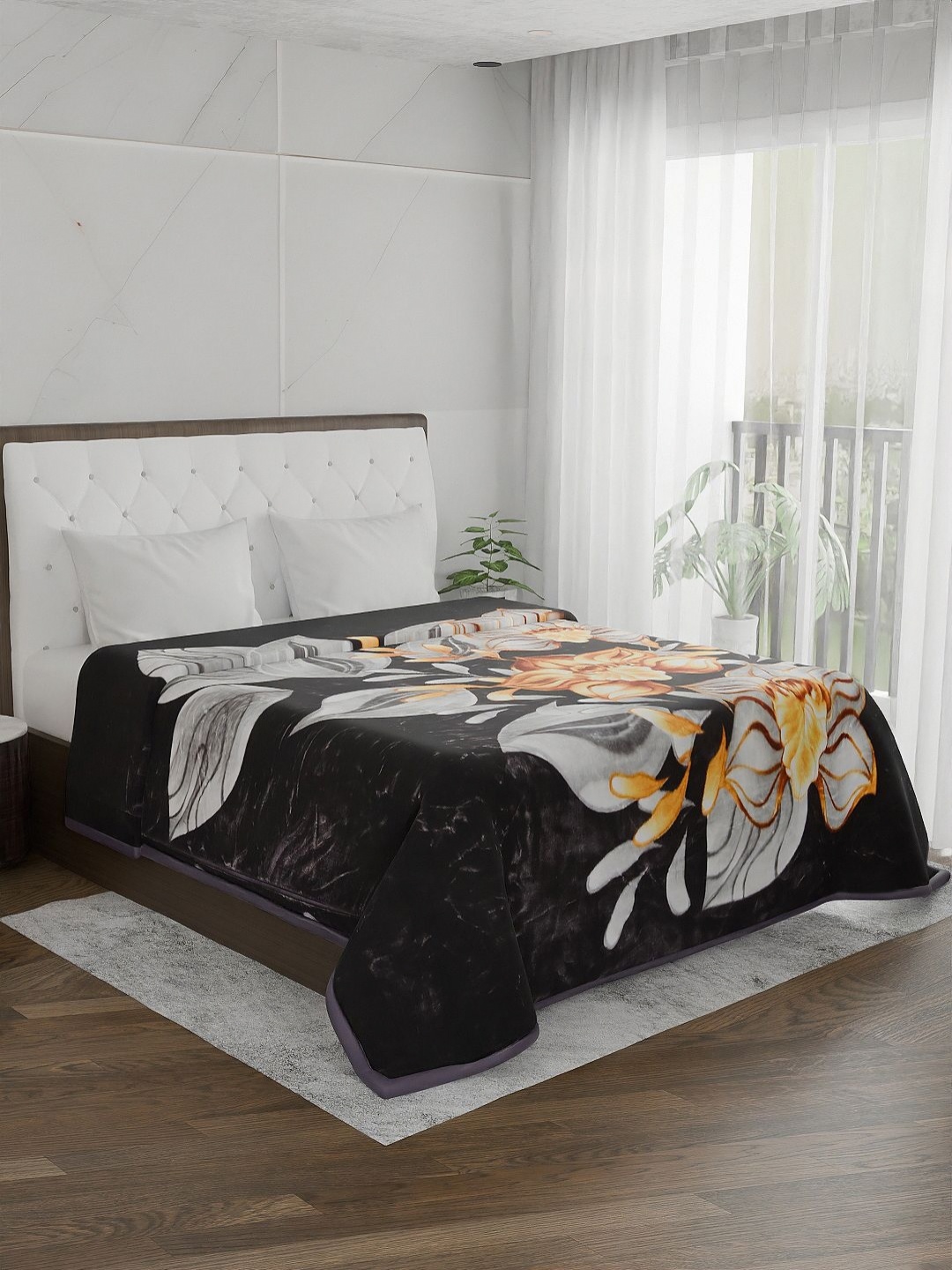 

Signature Black Floral Mink Mild Winter Double Bed Blanket