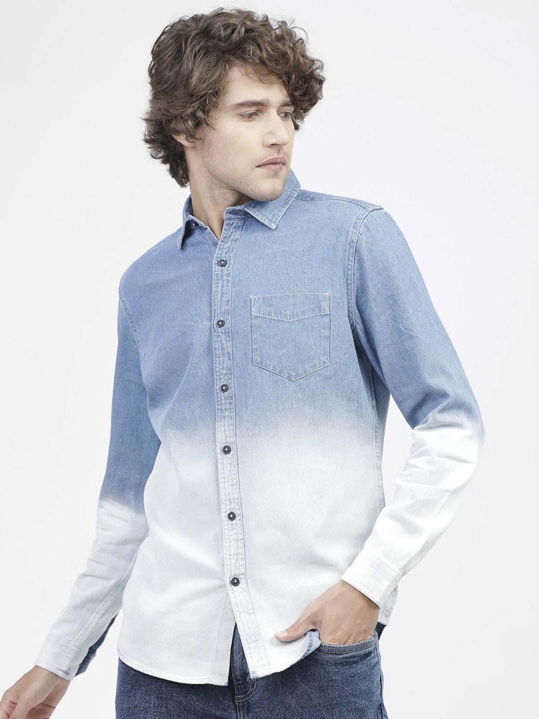 

Highlander Mens Dark Denim Casual Slim Fit Shirt, Blue