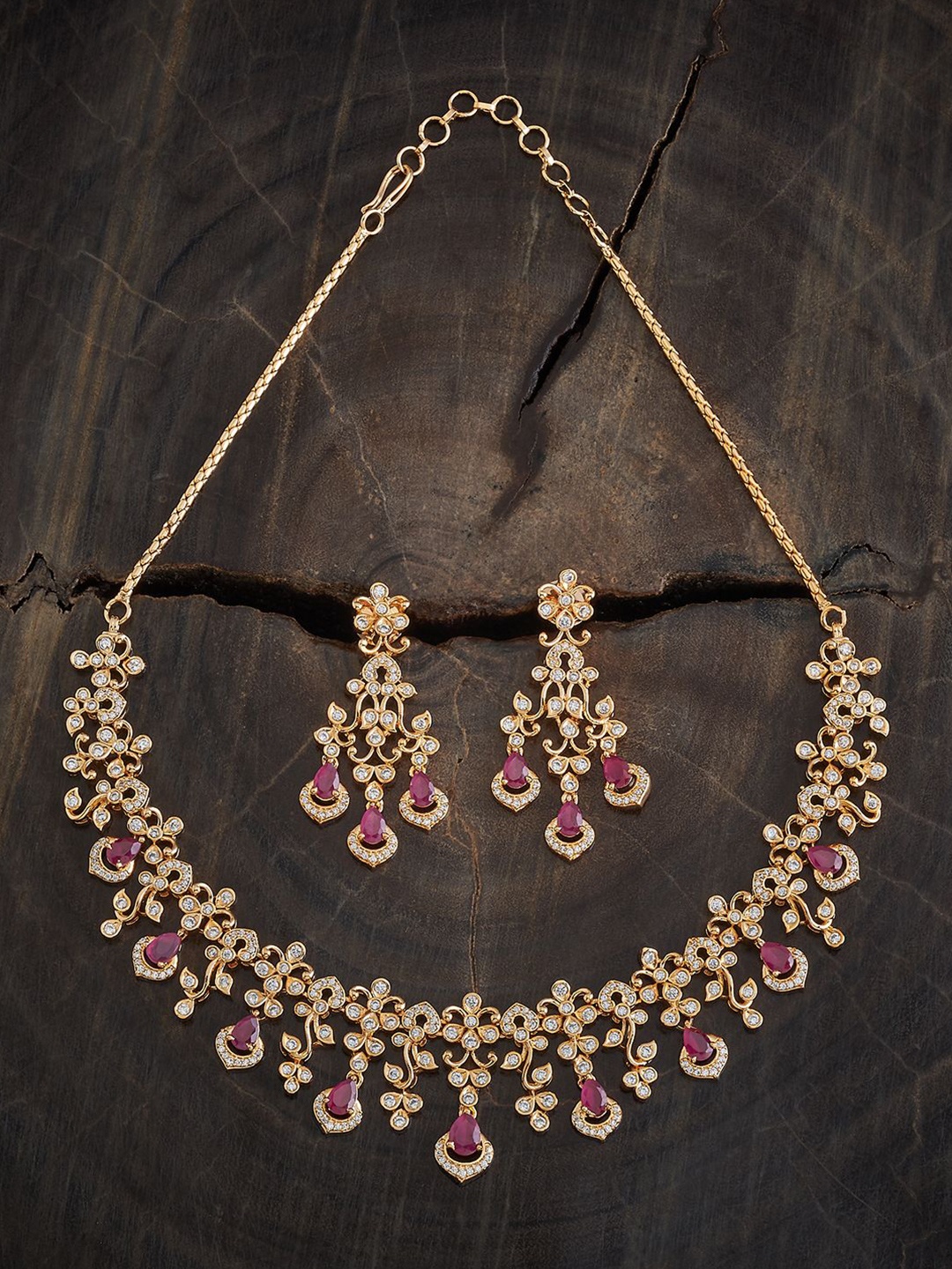 

Kushal's Fashion Jewellery Gold-Plated Cubic Zirconia Stone Studded jewellery Set
