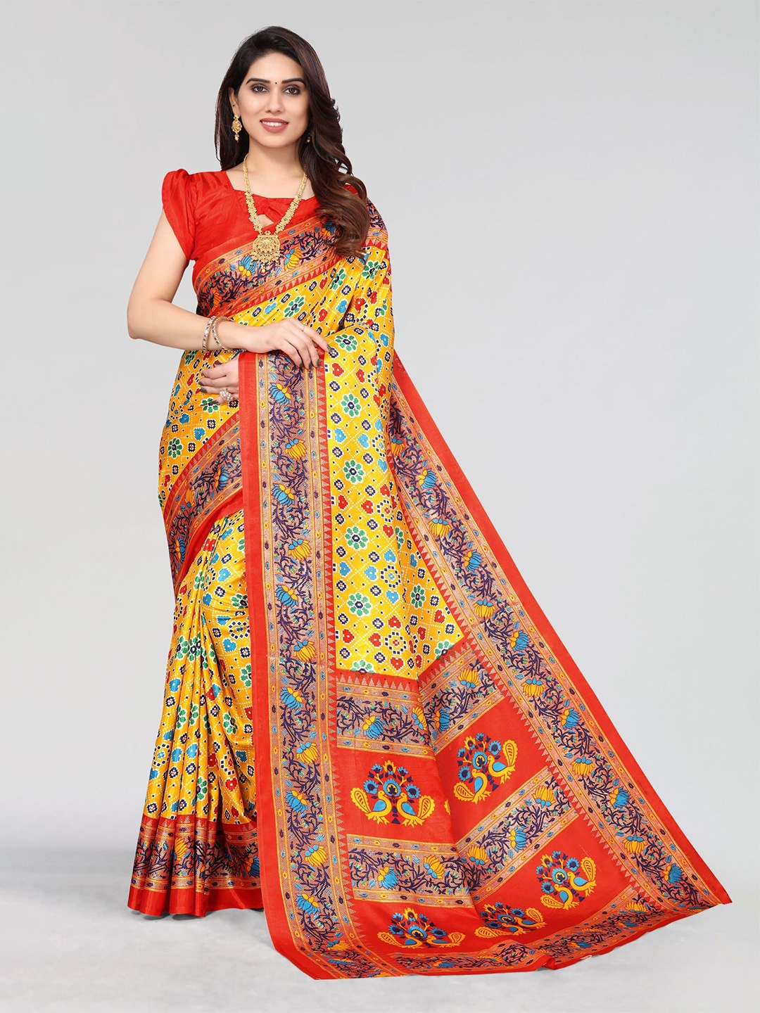 

VIRICA Floral Printed Saree, Yellow