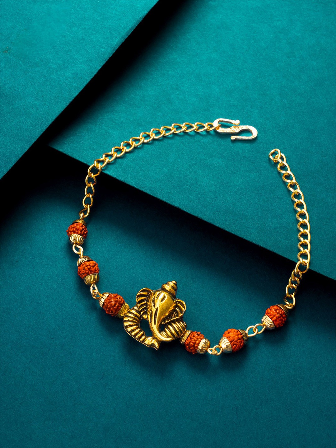 

aadita Gold-Plated Rudraksh Ganesh Link Bracelet