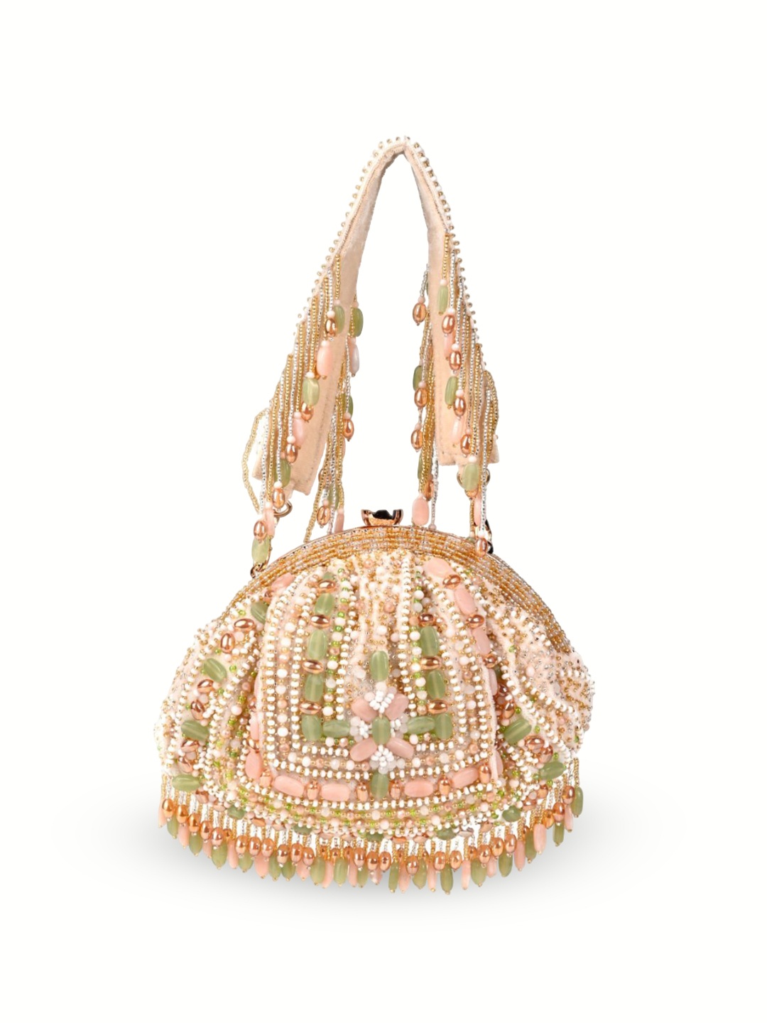 

House of Kosha Embellished Suede Bucket Shoulder Bag, Off white