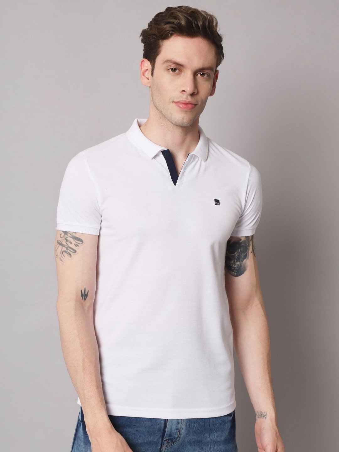

URBAN TRAIL Men Solid Polo Collar Cotton T-shirt, White