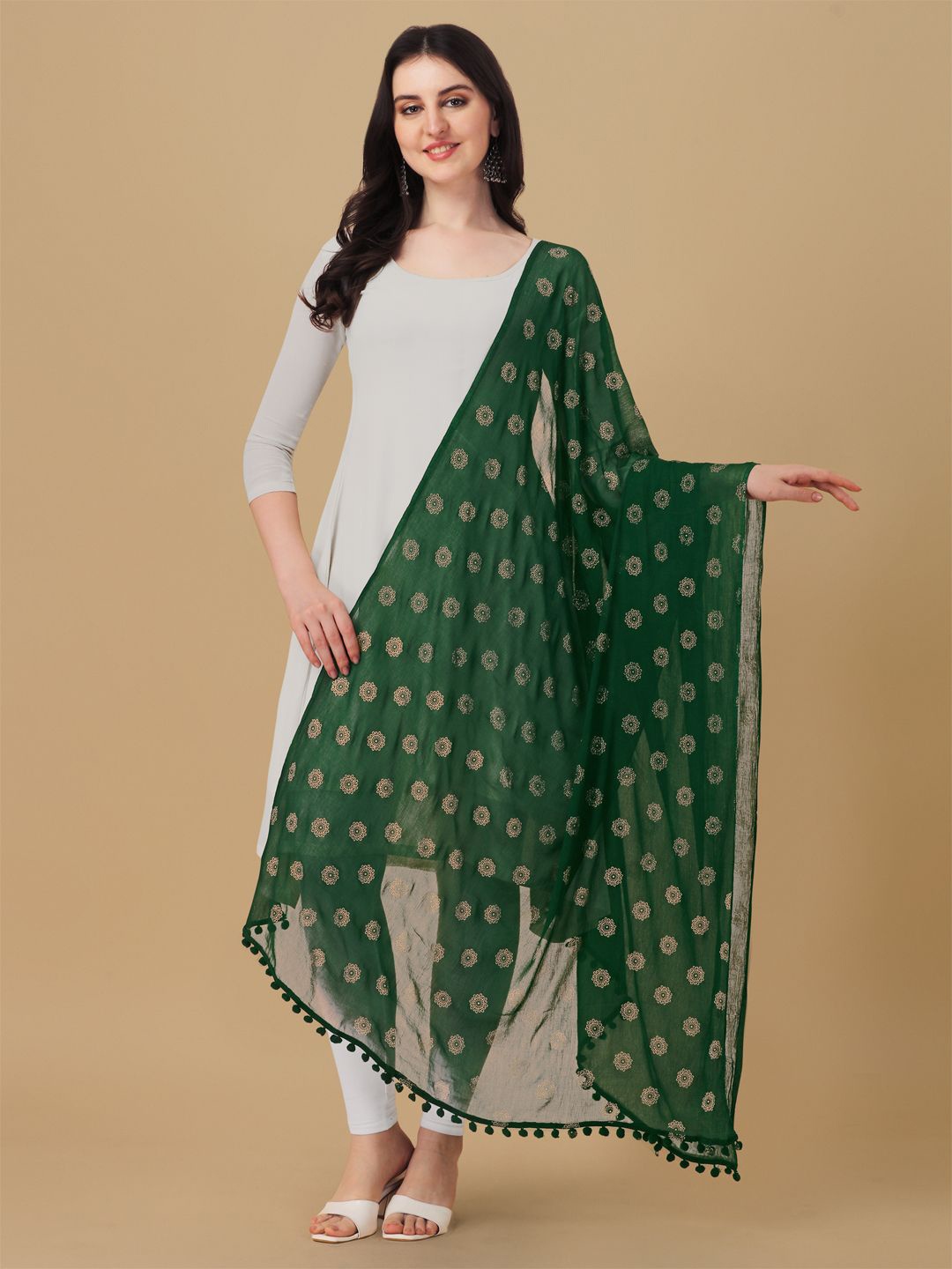 

Suha Floral Printed Dupatta, Green