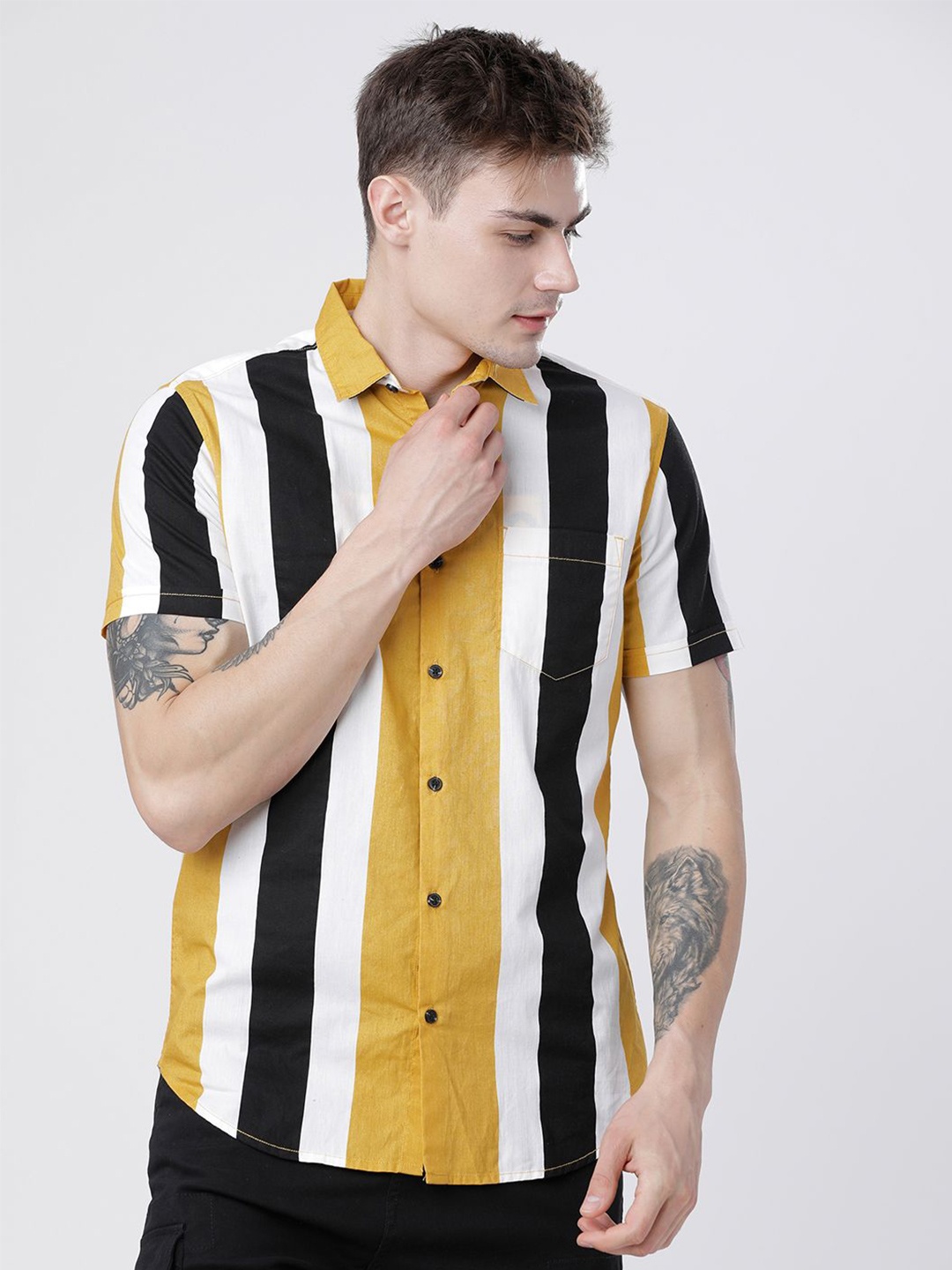 

LOCOMOTIVE Men Premiums Printed Casual Slim Fit Shirt, Yellow
