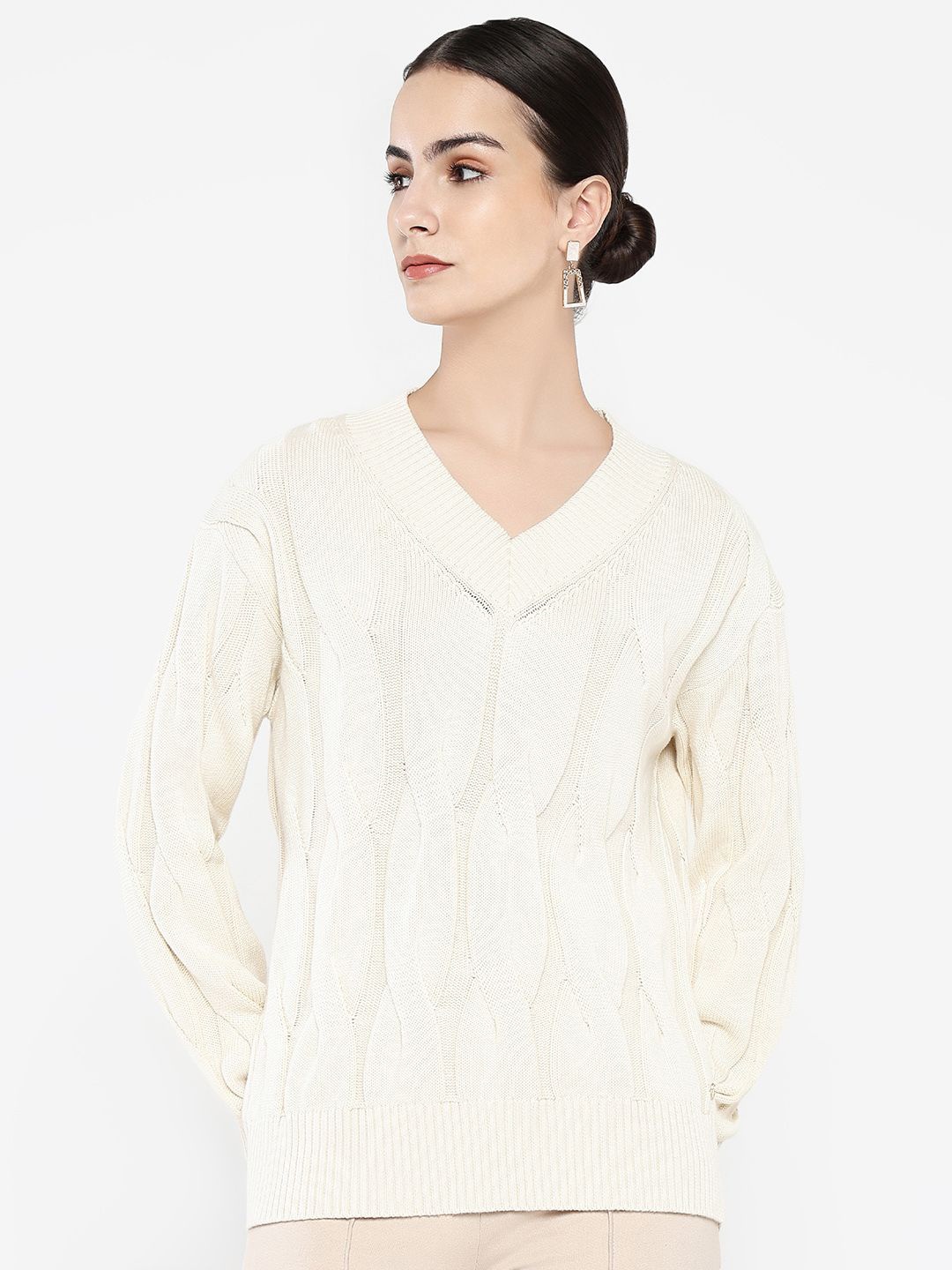 

RAREISM Women Cable Knit Pullover, Off white