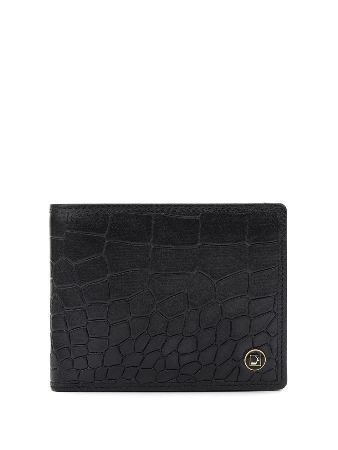 

Da Milano Men Textured Leather Three Fold Wallet, Black