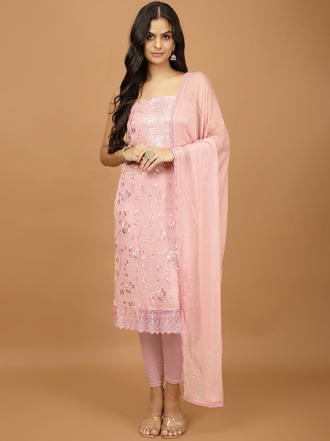 

Meena Bazaar Embroidered Unstitched Dress Material, Pink